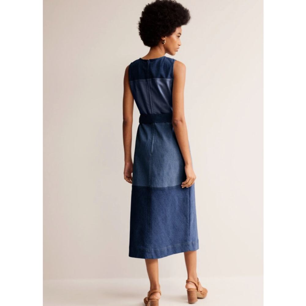 Boden Sleeveless Hotch Denim Midi Dress Pockets Navy Size 10 - Picture 3 of 11